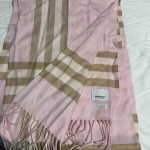 AUTHENTIC Pink Burberry Check Cashmere Scarf